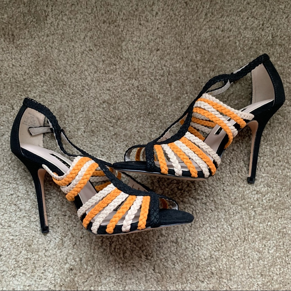 NEW Zara Orange Black Braided Heeled Sandals Size 10 - Picture 3 of 9